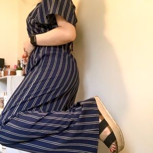 Navy blue striped jumpsuit